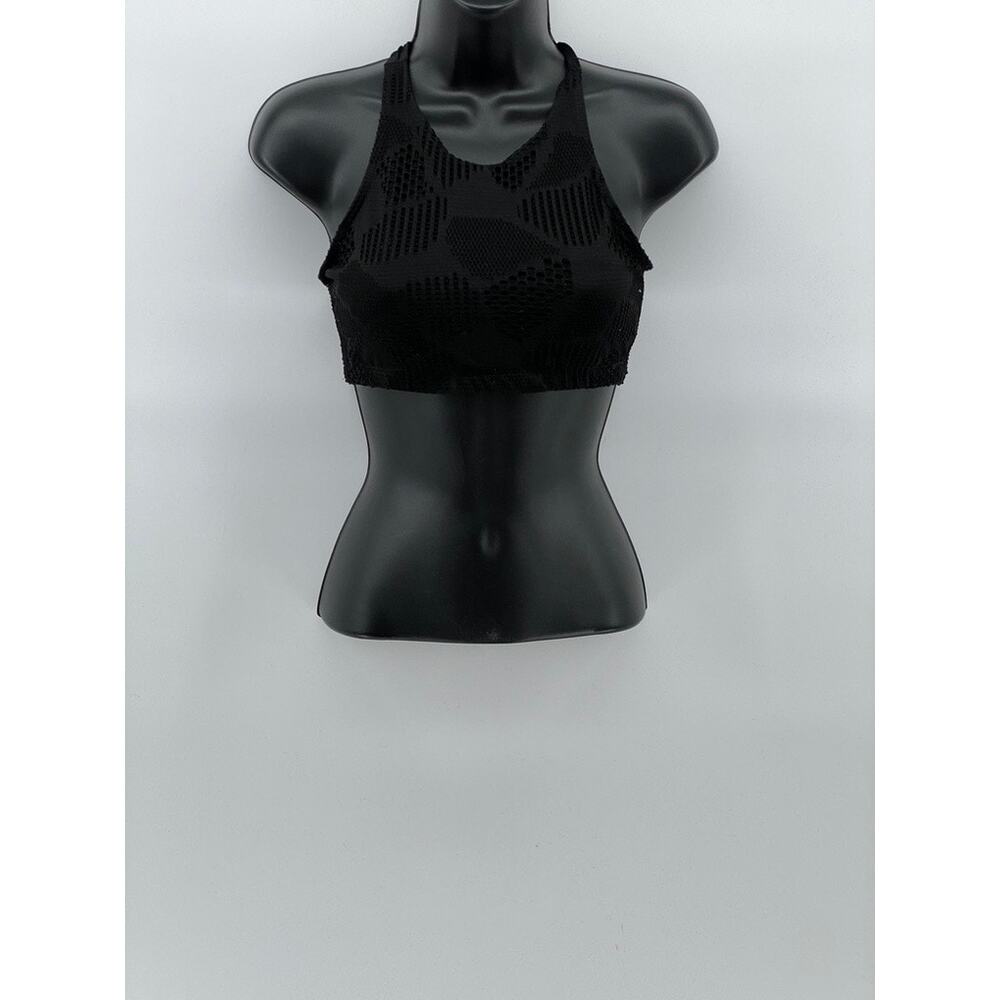 ONZIE FLOW Women's Black Mesh Cutout Cross-Back Sport Bra SZ M/L